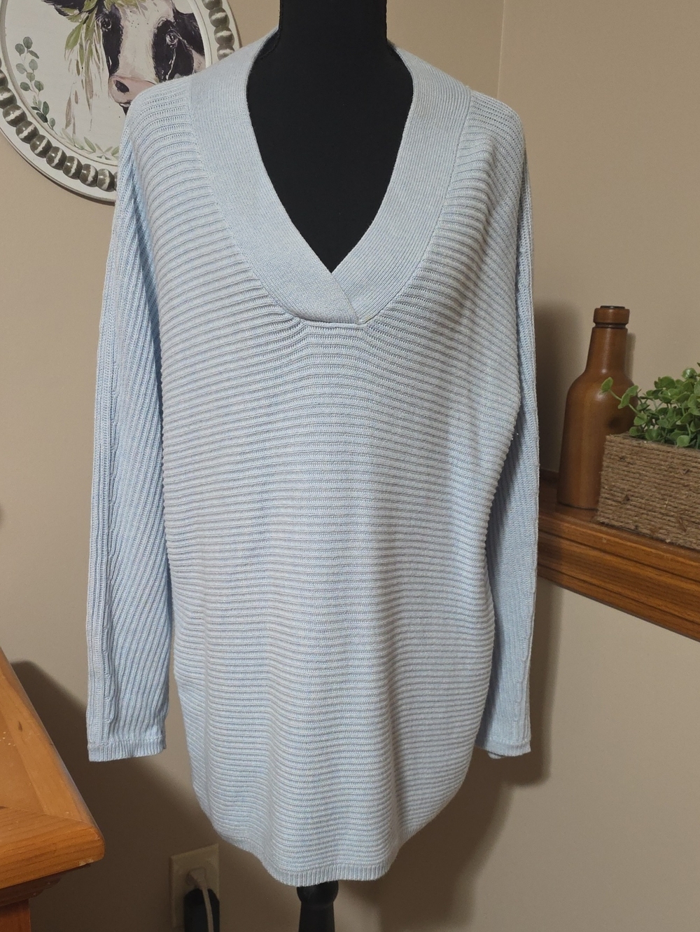Talbots Pale Blue V-Neck Ribbed Sweater